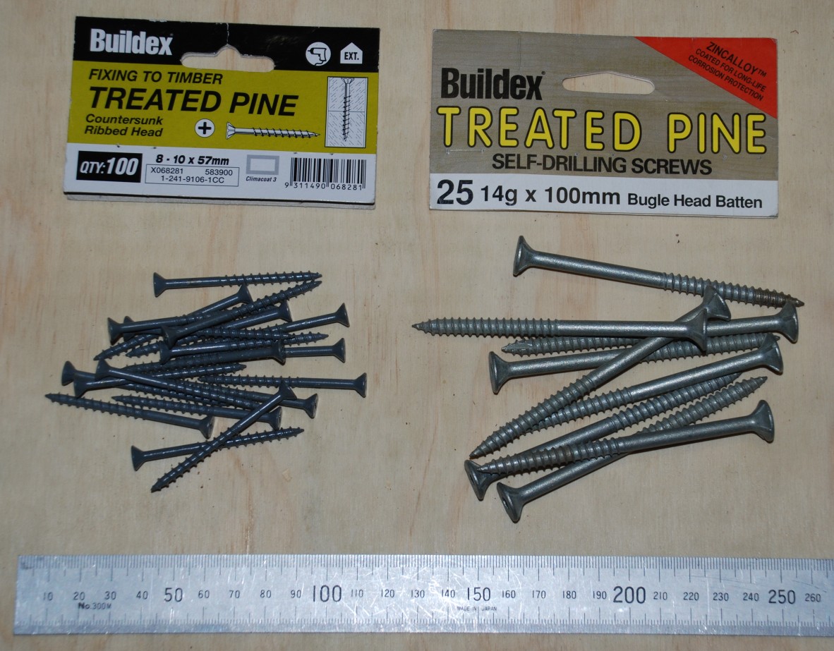 Screws used for possum boxes